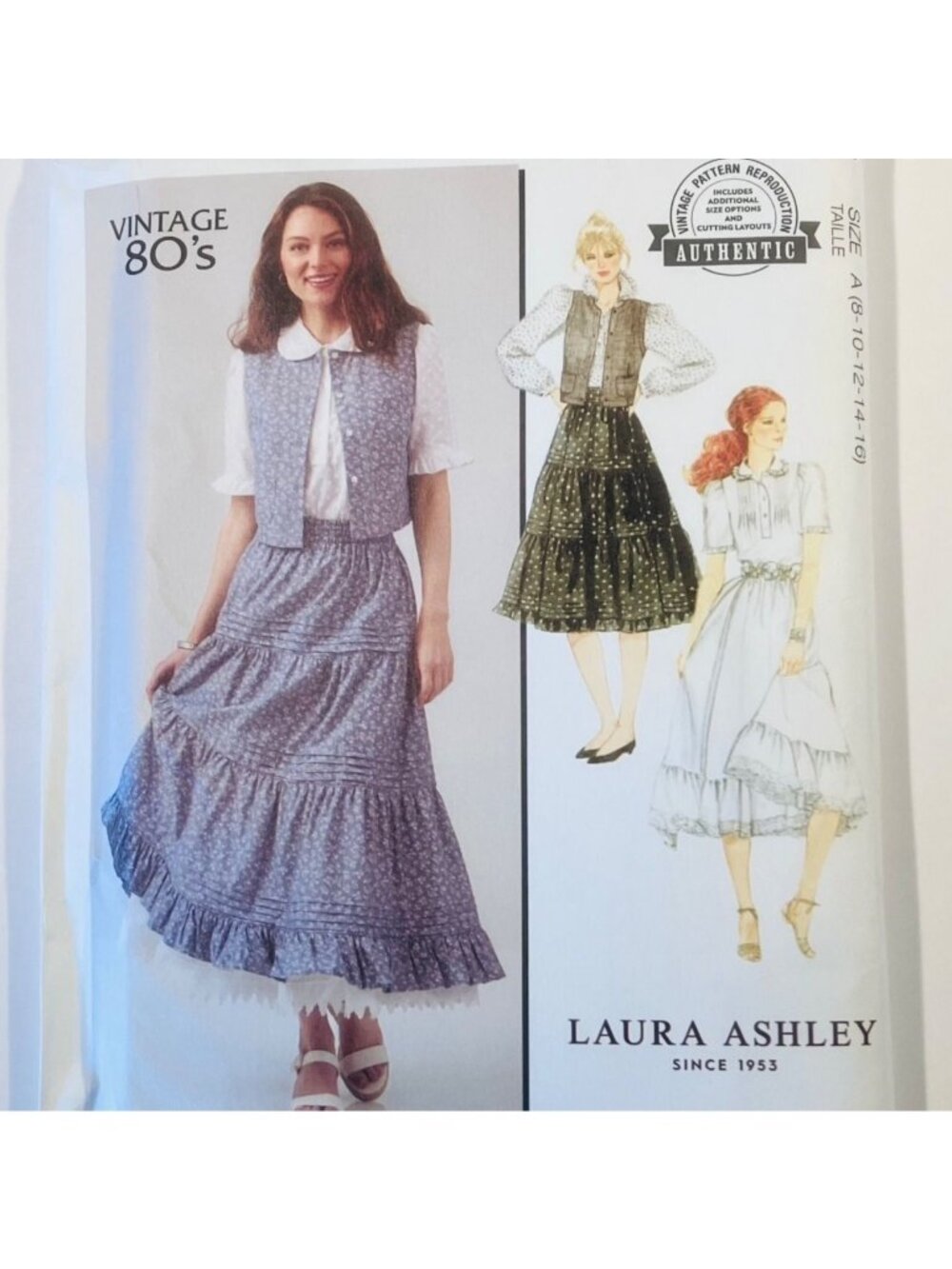 McCalls M8463 Laura Ashley 80s Outfit Reprint Pattern Blouse Vest Skirt 8-16 FF